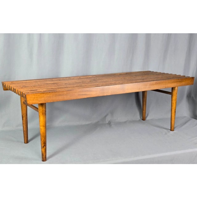 Mid-Century Modern Solid Walnut Slat Bench or Coffee Table, Mid Century George Nelson Style For Sale - Image 3 of 16