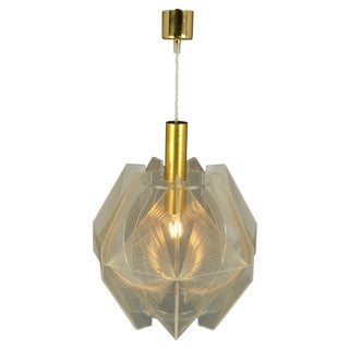 Pendant Lamp in Acrylic Glass, Wire and Brass, 1970s For Sale