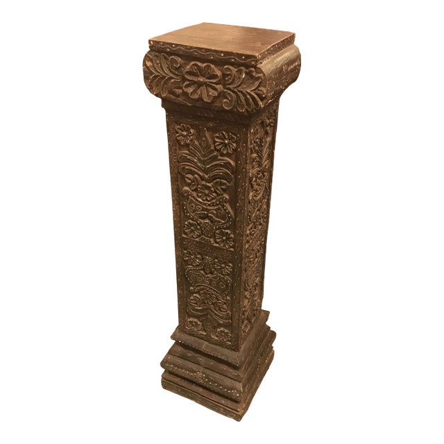 Solid Wood Hand Carved Pillar For Sale