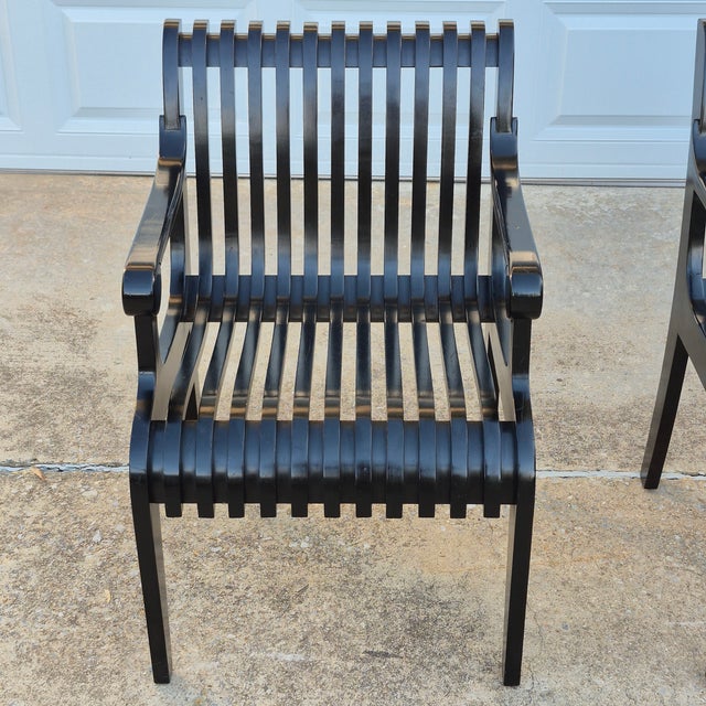 1990s 1990s Thonet Style Black Lacquered Sculptural Wood Slatted Arm Chairs, a Pair For Sale - Image 5 of 18