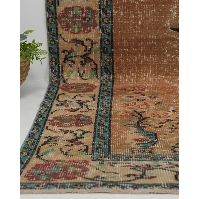1970s Vintage Handmade Wool Cotton Brown Area Rug For Sale - Image 4 of 12