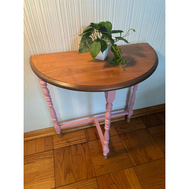 American 1940s Vintage Pink Petite Half Moon Table Newly Professionally Refinished For Sale - Image 3 of 12