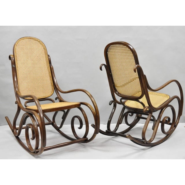 Vintage Mid Century Modern Thonet Style Bentwood & Cane Rocker Rocking Chair (A) For Sale - Image 18 of 18