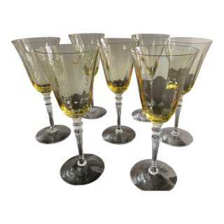 Mid 20th Century Fosteria Topaz Wine Glasses - Set of 7 For Sale