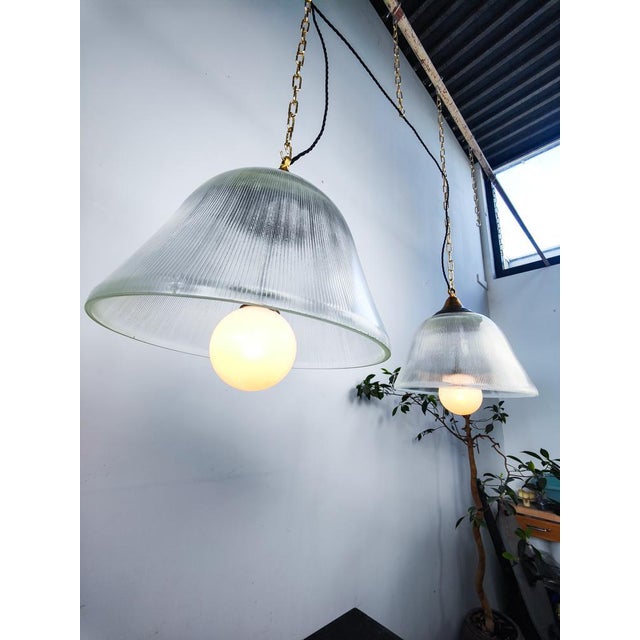 Large Holophane and Opaline Glass Pendant Lights, 1970s For Sale - Image 6 of 7