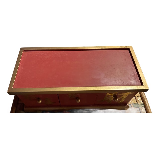 Vintage Wooden Jewelry Box With Chinese Calligraphy For Sale