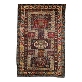Antique Caucasian Shirvan Area Rug, Handwoven Wool, Geometric Medallion, 3' x 5' For Sale