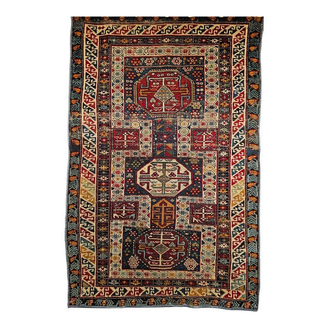 Antique Caucasian Shirvan Area Rug, Handwoven Wool, Geometric Medallion, 3' x 5' For Sale