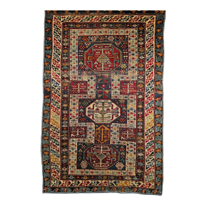 Antique Caucasian Shirvan Area Rug, Handwoven Wool, Geometric Medallion, 3' x 5'