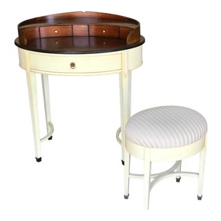William Sonoma Home Smaller Ivory Toned Writing Desk or Small Vanity With Stool For Sale