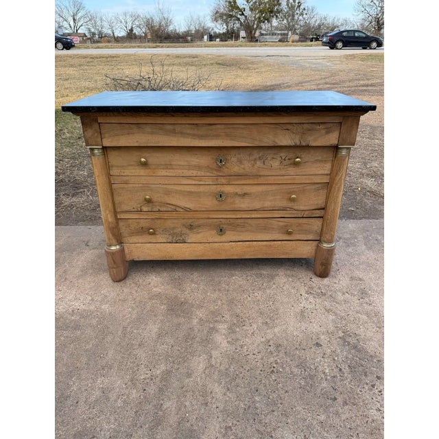 19th Century French Empire Walnut Bleached Marble Top Chest of Drawer / Commodes For Sale - Image 9 of 12