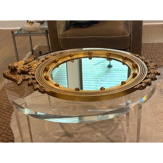 Vintage Large Scale American Federal Revival Giltwood Eagle Crest Round Mirror For Sale - Image 15 of 17