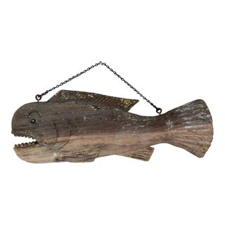 Early 20th Century New England Folk Art Hand-Carved Wooden Fish Trade Sign For Sale
