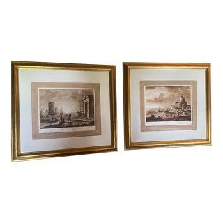 Pair of 18th Century Sepia Engraving by Claude Lorrain For Sale