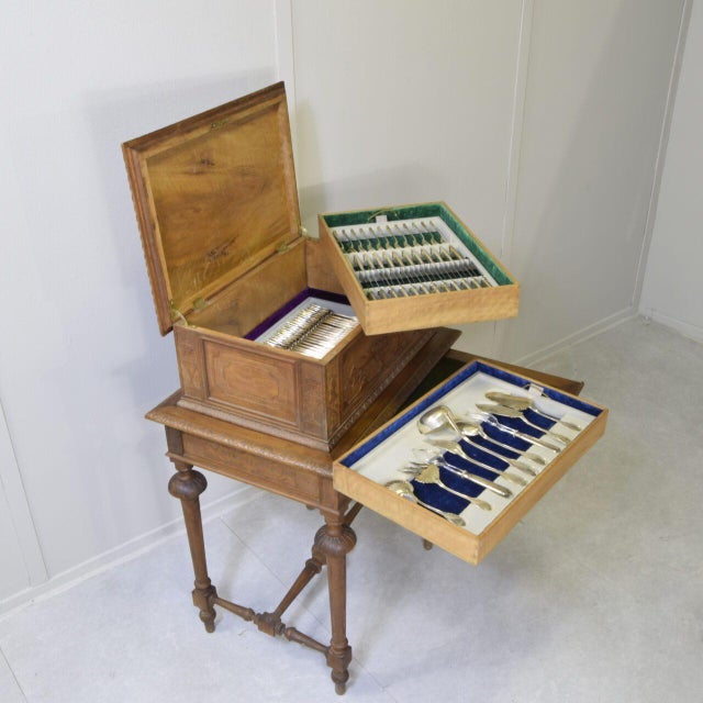 Silver Cutlery Set with Carved Wooden Box, 1890s, Set of 153 For Sale - Image 10 of 13
