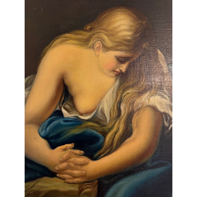 A striking vintage oil painting depicting The Penitent Magdalene, after the celebrated circa 1742 composition by Italian...