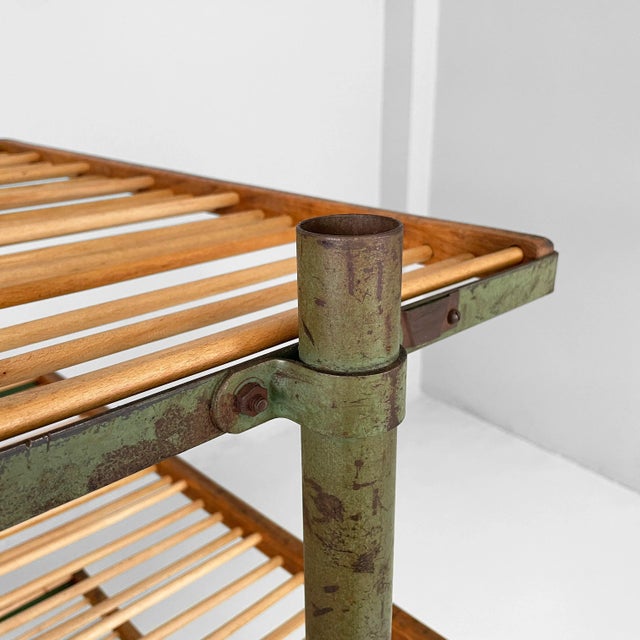 1920s Industrial Italian Cart in Wood and Green Metal, 1920s For Sale - Image 5 of 17