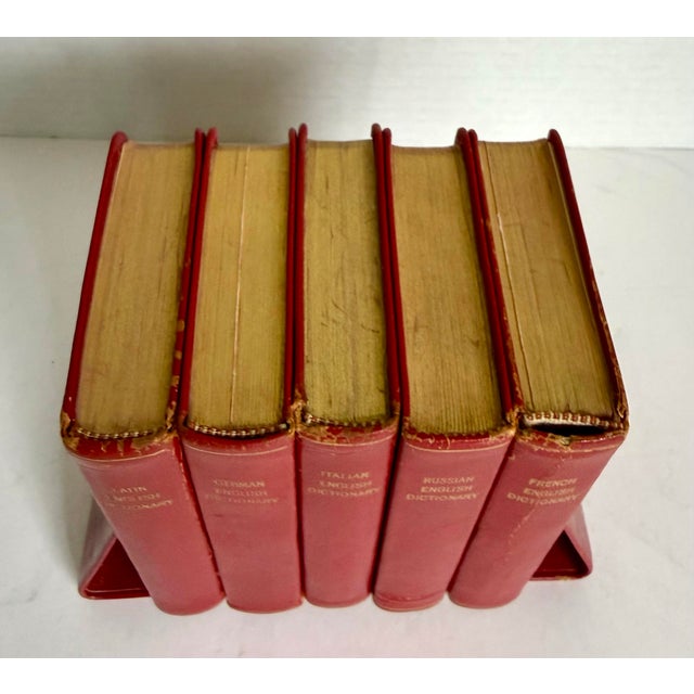 Here is a charming 1958 Mark Cross multilingual book set published by Collins, featuring five miniature translation...