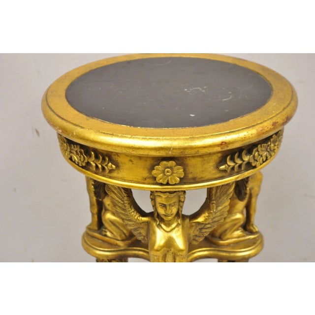 Vintage Egyptian Revivial Giltwood Round Marble Top Figural Pedestal Plant Stand For Sale In Philadelphia - Image 6 of 12