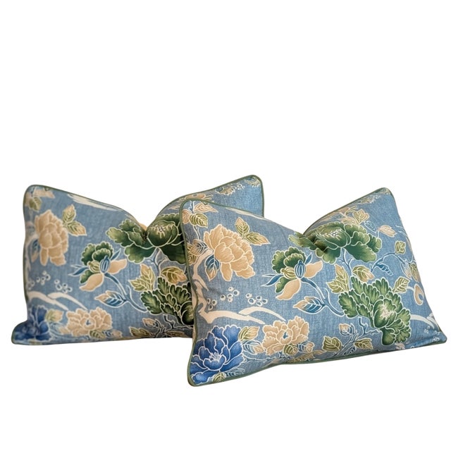 Brunschwig & Fils Brunschwig & Fils Shishi Dragon Lumbars With Quadrille Backs For Sale - Image 4 of 7