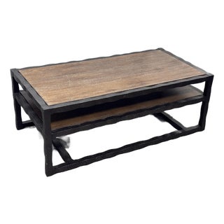 Bassett Furniture Wood + Metal Tiered Coffee Table For Sale