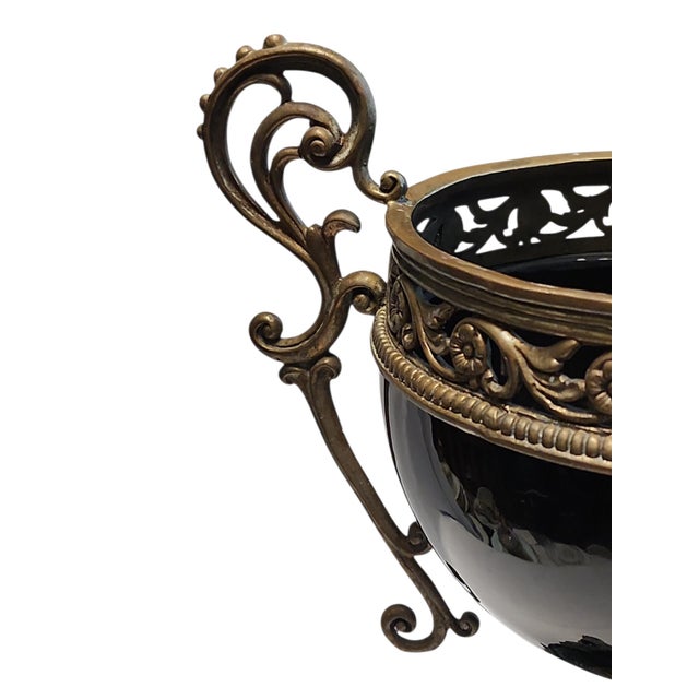 Mid 20th Century Mid 20th Century Continental Baroque Bronze Mounted Porcelain Twin Handled Bowl For Sale - Image 5 of 6