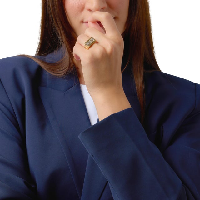 Vintage Diamond 14k Gold Two Tone Tank Ring, Size 7 For Sale - Image 4 of 7