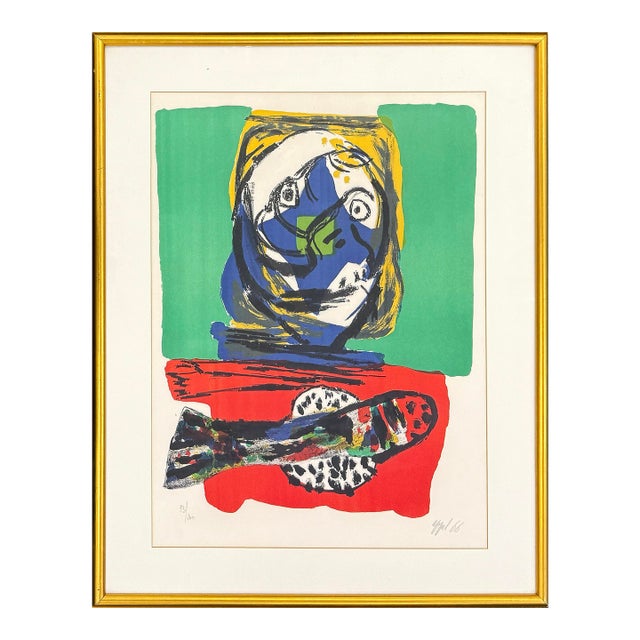Karel Appel, Untitled (Head and Fish), Rare Hand Signed Lithograph, Edition of 200, 1966 For Sale