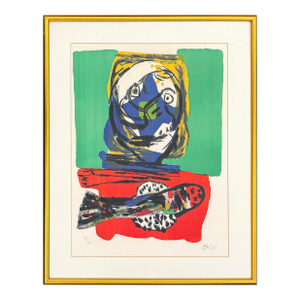 Karel Appel, Untitled (Head and Fish), Rare Hand Signed Lithograph, Edition of 200, 1966