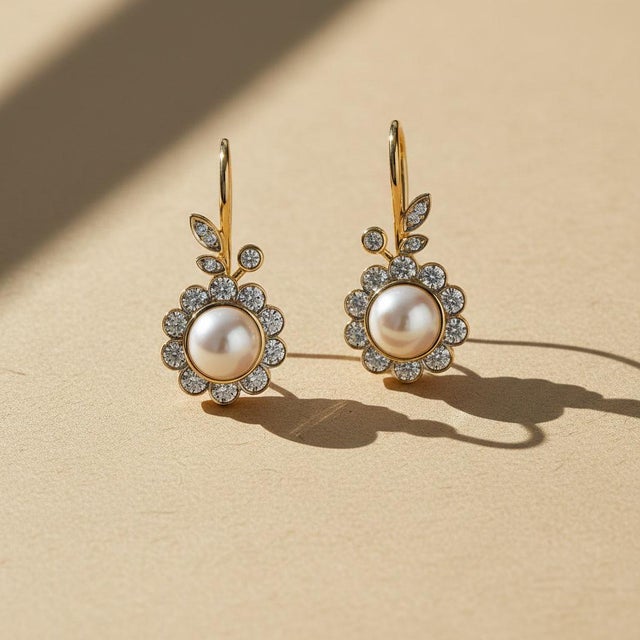 Not Yet Made - Made To Order Art Nouveau Pearl Flower and Leaf Drop Earrings, Silver, Gold, Pair For Sale - Image 5 of 7