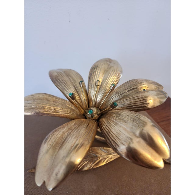 Vintage Italian Gilt Brass Flower Candle Holder Hollywood Regency Floral Centerpiece Gold Metal Lily Sculpture Decor For Sale - Image 14 of 16