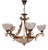 Art Deco Six-Light Chandelier in Brass and Tinted Glass, 1930 For Sale