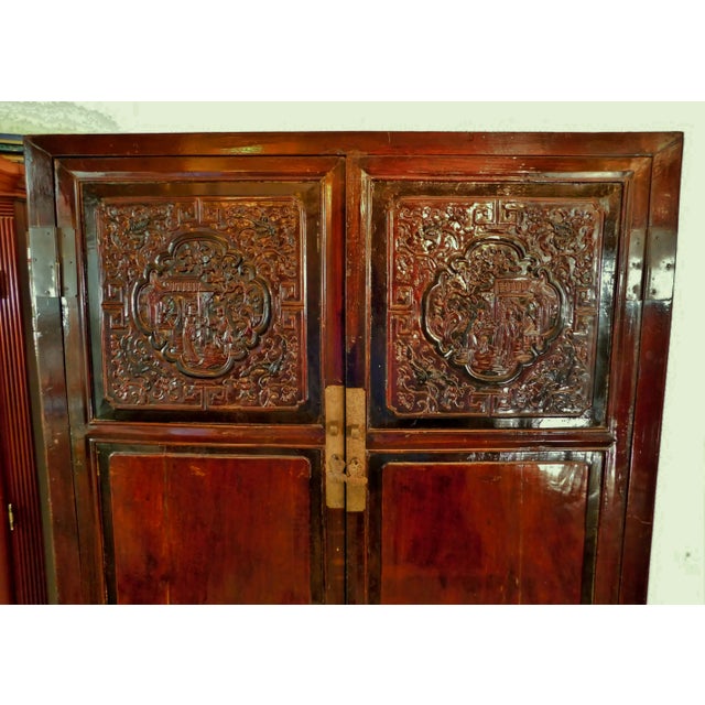 Antique 19th Century Chinese Figural Carved Wood Cabinet or Armoire For Sale In West Palm - Image 6 of 12