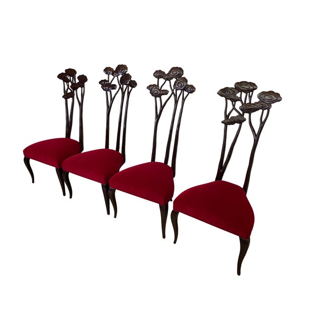 Contemporary Christopher Guy Le Jardin Carved Floral Mahogany Dining Chairs, Set of 4 For Sale - Image 3 of 18