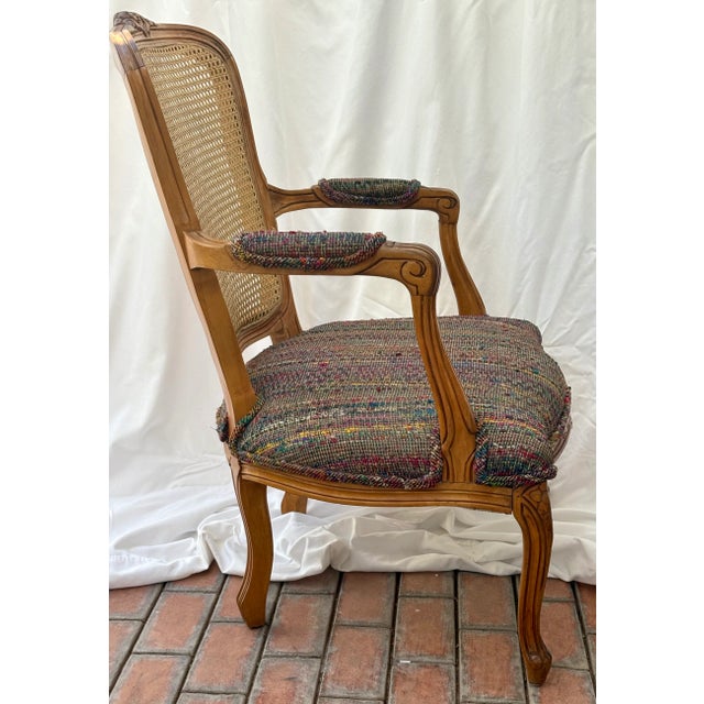 Late 20th Century Late 20th Century French Provincial Louis XV Style Cane Back Arm Chair For Sale - Image 5 of 12