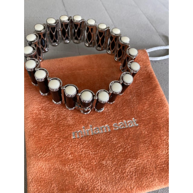 Art Deco Miriam Salat Caterpillar Silver and Resin Noir Deco Bracelet With White Topaz For Sale - Image 3 of 12