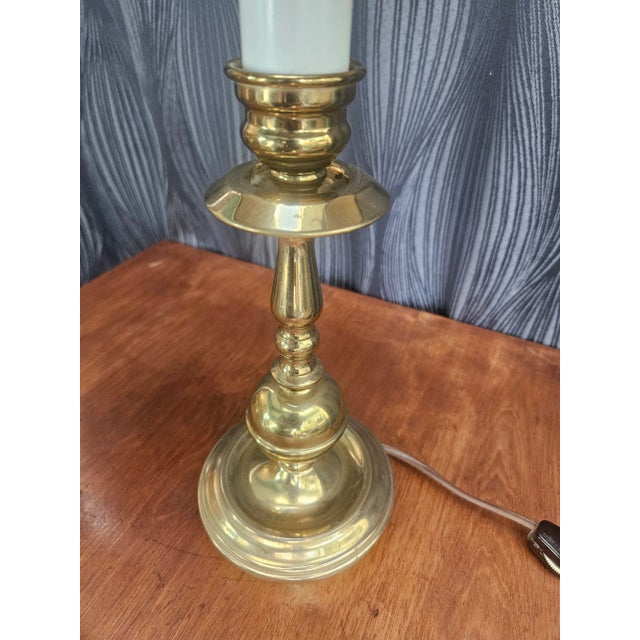 Mid 20th Century Vintage Brass Candlestick Lamp For Sale - Image 5 of 10