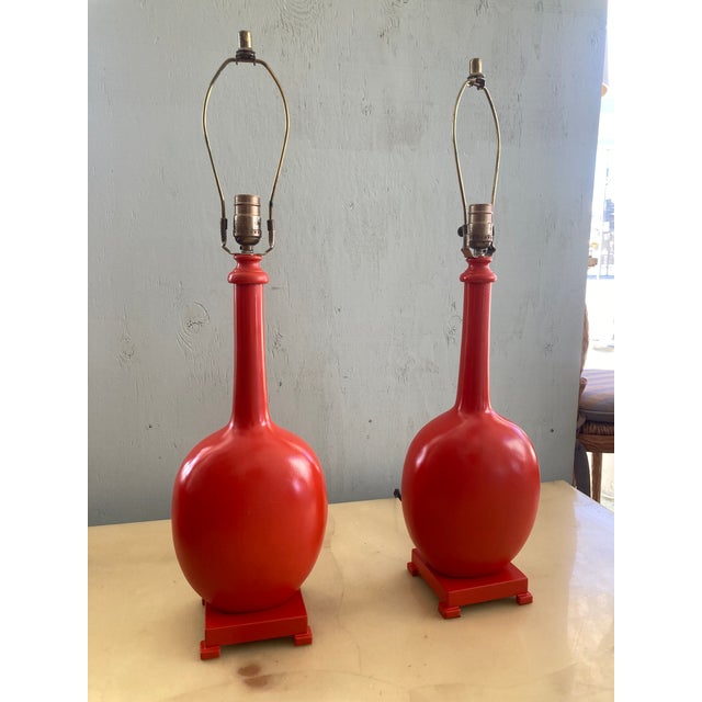 Red 1950s Hollywood Regency Coral Table Lamps - a Pair For Sale - Image 8 of 14