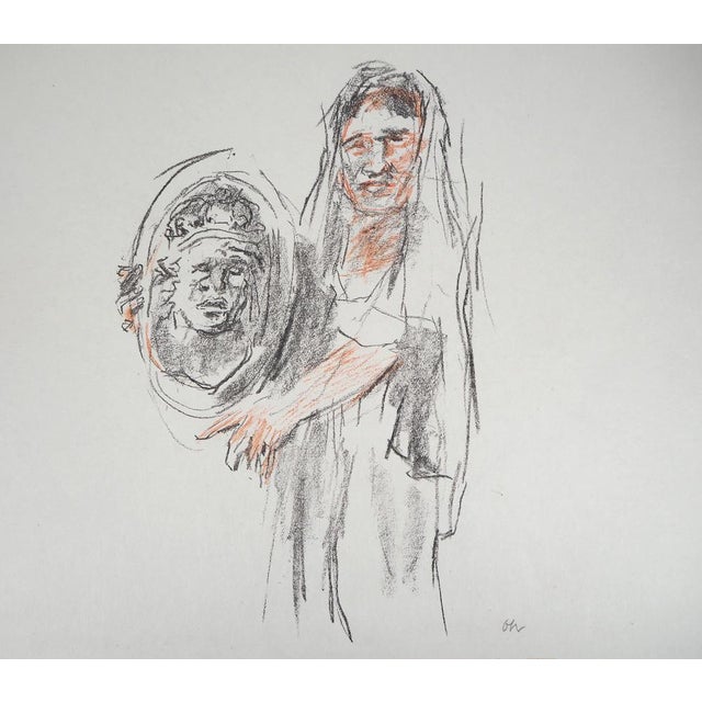 Modern Oskar Kokoschka, Mythology, Woman Holding a Shield, 1962, Original Lithograph For Sale - Image 3 of 6