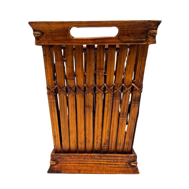 Brighton Pavilion Vintage Handcrafted Bamboo & Rattan Lattice Storage Basket – Chinoiserie / Coastal For Sale - Image 4 of 11