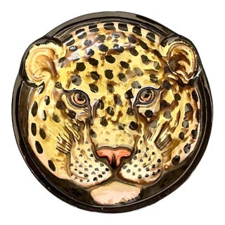 Vintage Italian Glazed Ceramic Leopard Bowl For Sale
