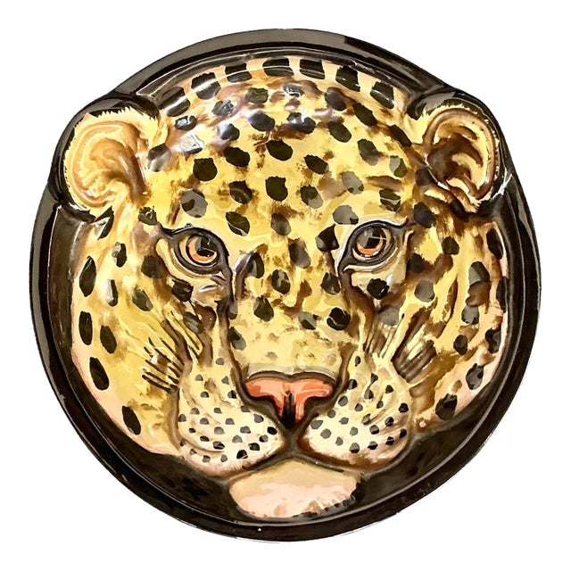 Vintage Italian Glazed Ceramic Leopard Bowl For Sale