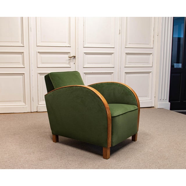Vintage Lounge Chair in Green Velvet, Sweden, 1930s For Sale - Image 6 of 13