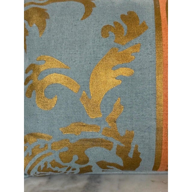 Textile Nomi Stenciled Linen Lumbar Pillows in Celeste Blue, Usa For Sale - Image 7 of 11