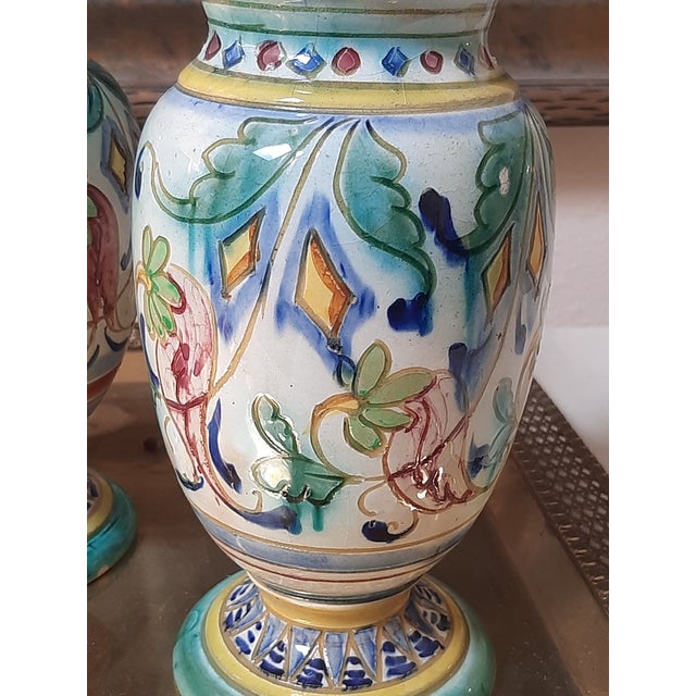Italian Pair of Early Majolica Italian Vases Deruta For Sale - Image 3 of 10