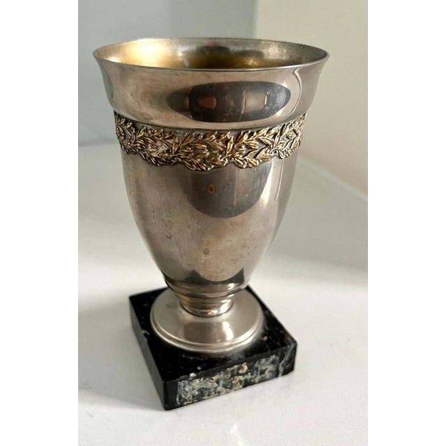 Silver Mid 20th Century French Marble Base Trophy Style Cup For Sale - Image 8 of 12