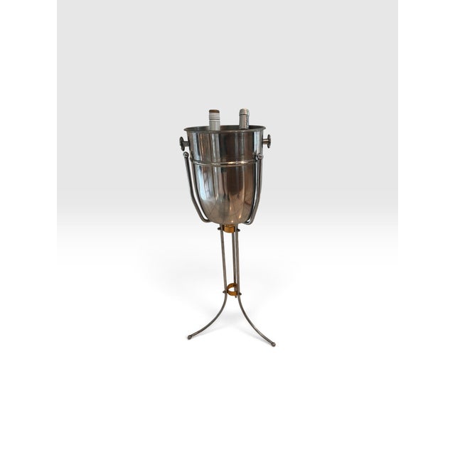 Mid-Century Modern Vintage Mid-Century Modern Stainless Steel Champagne Bucket on Tripod Stand, 30.5” For Sale - Image 3 of 8