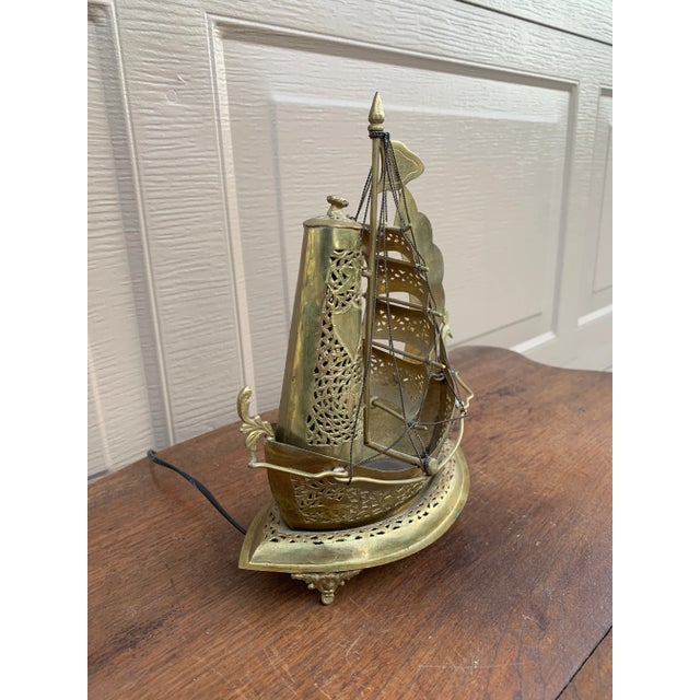 Mid-Century Modern Vintage German Brass Sailing Ship Nightlight | an English Coastal Curiosity For Sale - Image 3 of 12