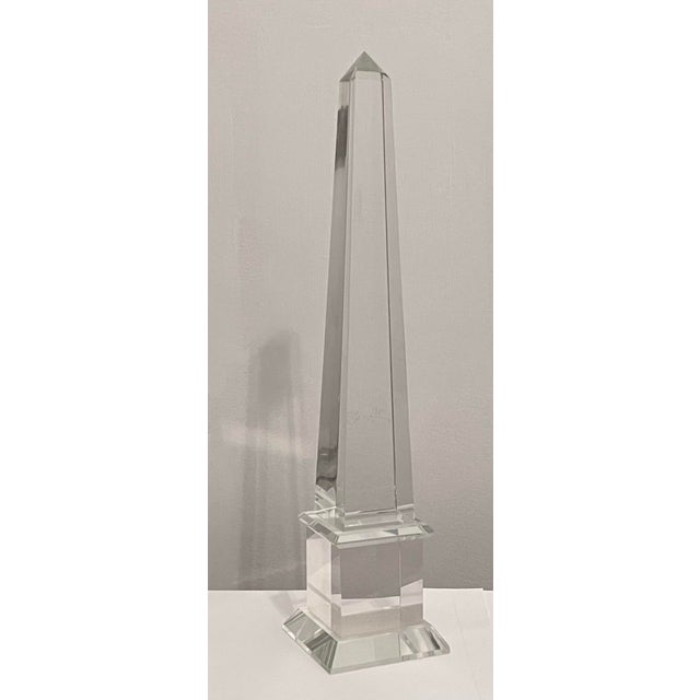 Large Vintage French Crystal Glass Obelisk For Sale - Image 11 of 12