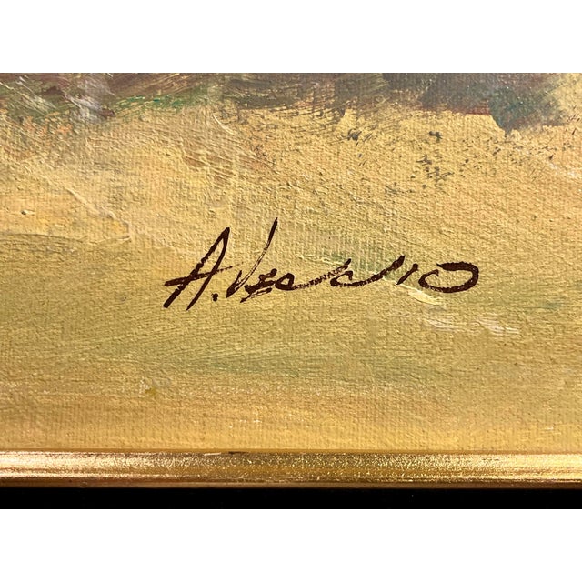 Mid-Century Modern 1970s Mid-Century Modern Anthony Veccio Horse Racing Oil on Canvas Painting Signed For Sale - Image 3 of 7